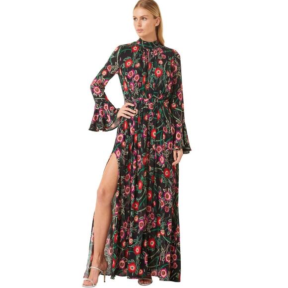 NWT Misa‎ Los Angeles Kora Floral Maxi Dress Long Sleeve Cutout Back Size M